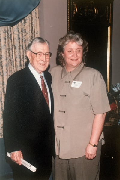 John Wooden (left) and Jan Conner