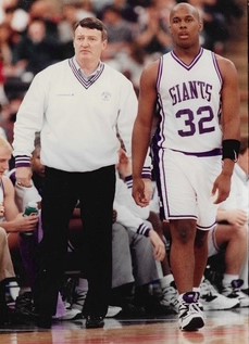 Ben Davis coach Steve Witty looks on after conferring with Keith Patterson (32) in the 1995 boys' State Finals.